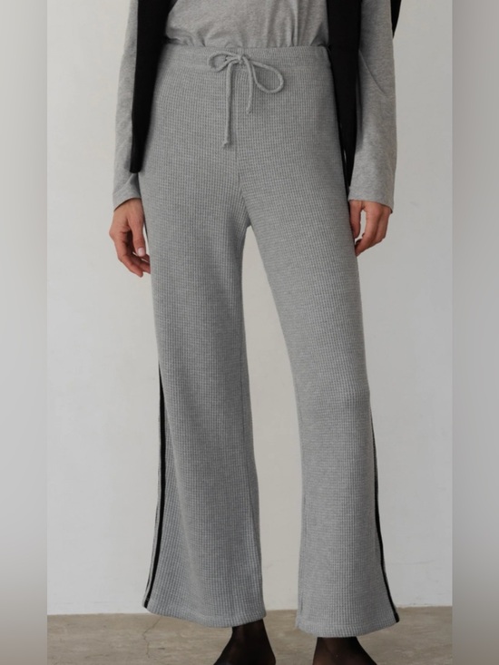 DONNI. Pants - DONNI. Gray Wide-Leg Knit Pants with Side Stripe